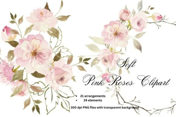 Download Soft Pink Roses Watercolor Clipart PNG - Roses Collection
