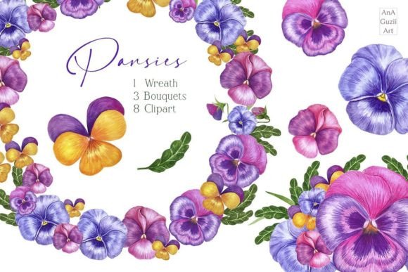 Download Watercolor Violets, Pansies Clipart - Violets Collection