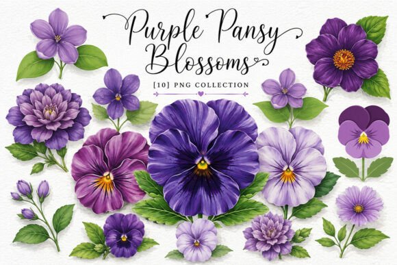 Download Watercolor Purple Pansy Clipart PNG Set - Pansy Collection