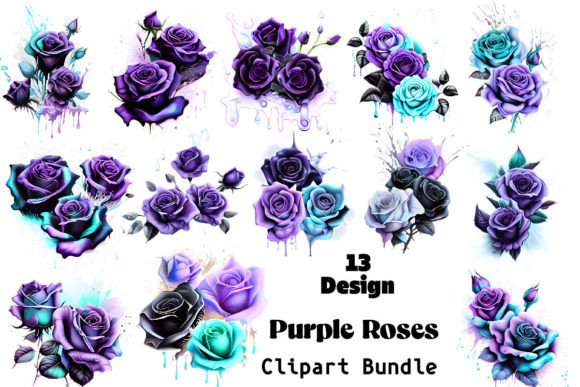 Download Purple Roses Clipart Bundle - Roses Collection