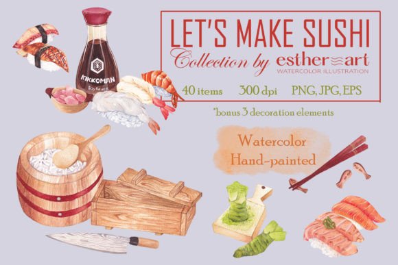 Download Sushi Watercolor Hand-painted Clipart - Paint Collection