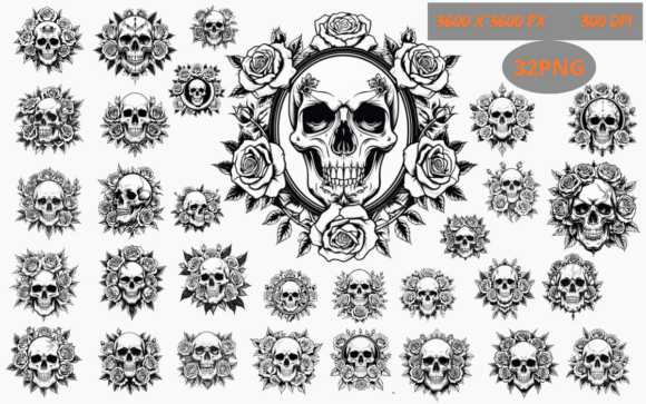 Download 32 Vintage Skulls and Roses PNG Pack - Roses Collection