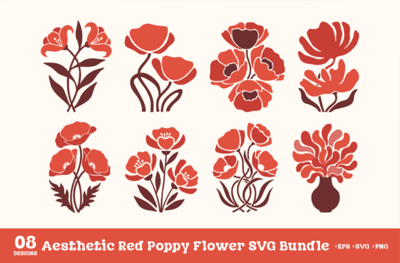 Download Aesthetic Red Poppy Flower SVG Bundle - Poppy flower Collection