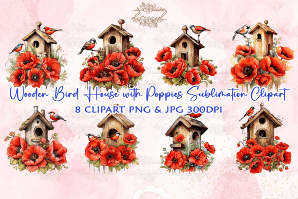 Download Wooden Bird House with Poppies Clipart - Poppies clipart Collection