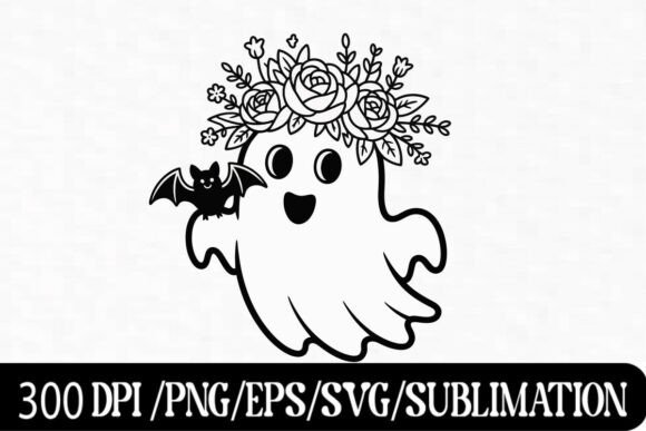 Download Cute Ghost with Roses and Bat Clipart - Roses Collection