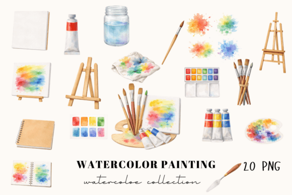 Download Watercolor Painting Tools Clipart Set - Paint Collection
