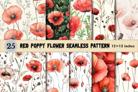 Download Red Poppy Flower Seamless Pattern - Poppy flower Collection