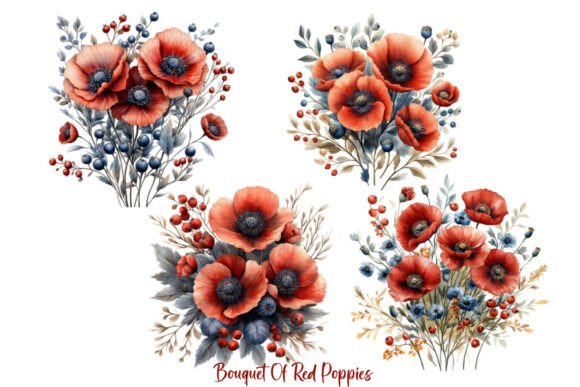 Download Bouquet of Red Poppies Clipart - Poppies clipart Collection