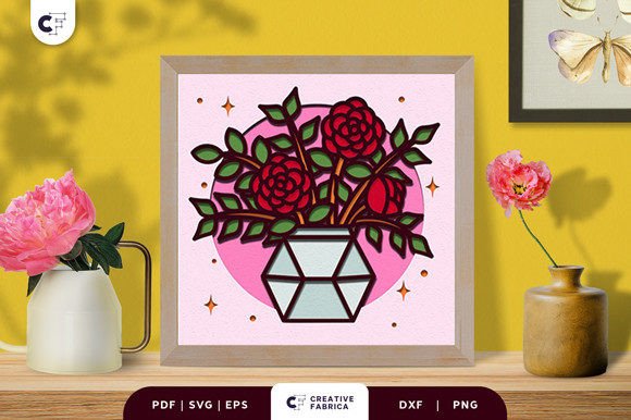 Download Potted Roses 3D Paper Cut SVG - Roses Collection