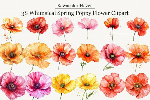 Download Whimsical Spring Poppy Flower Clipart - Poppy flower Collection
