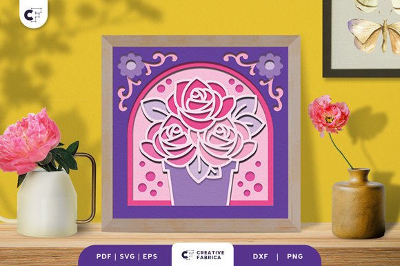 Download Potted Roses 3D Layered Paper Cut - Roses Collection