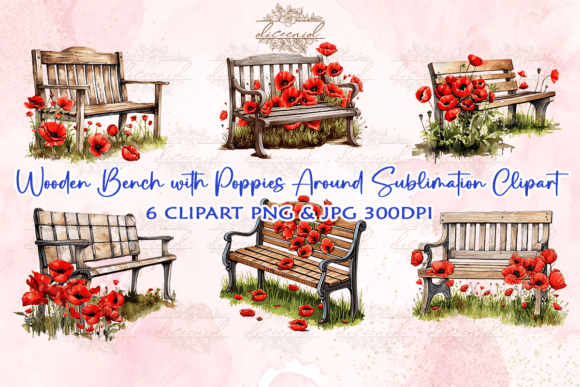 Download Wooden Bench with Poppies Clipart - Poppies clipart Collection