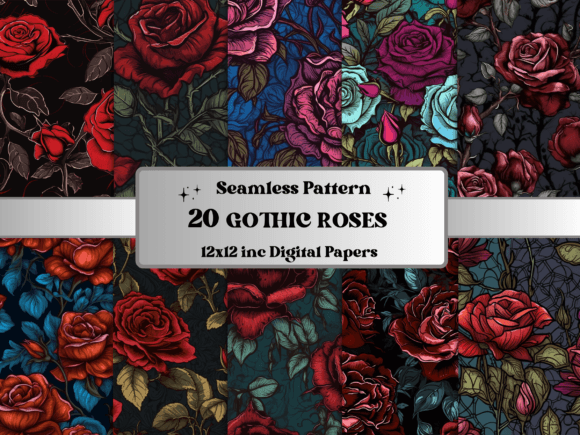 Download Seamless Gothic Roses Pattern Paper - Roses Collection