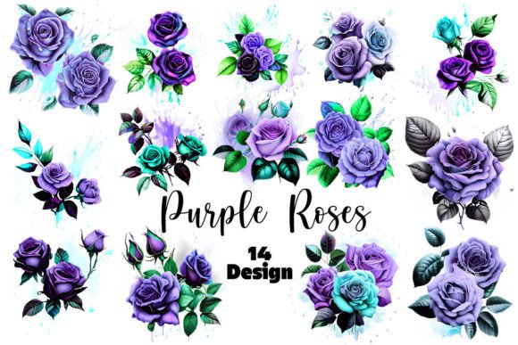 Download Purple Roses Clipart Bundle - Roses Collection
