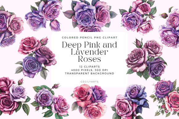Download Colored Pencil Deep Pink Lavender Roses - Roses Collection