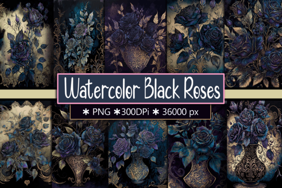 Download Watercolor Vintage Black Roses - Roses Collection