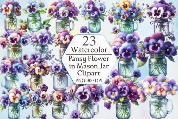 Download Pansy Flower in Mason Jar Sublimation - Pansy Collection