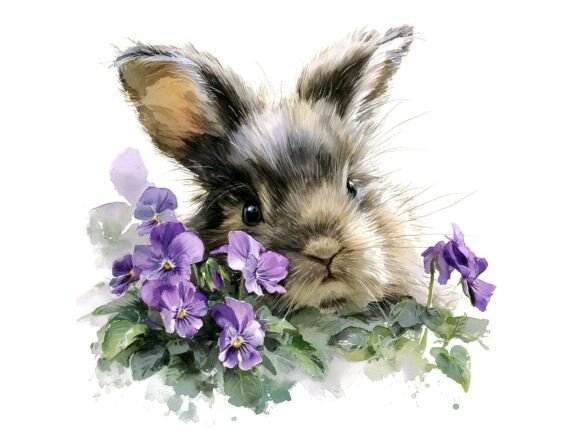 Download 5 Baby Bunny Peeking Purple Violets - Violets Collection