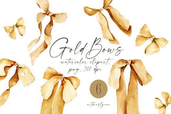 Download Watercolor Gold Bow Hand Painted Clipart - Paint Collection