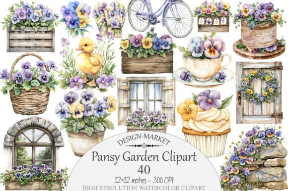Download Watercolor Pansy Garden Clipart - Pansy Collection