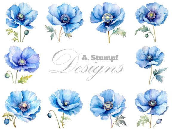 Download Blue Poppy Flower Clipart Watercolor Set - Premium Resources