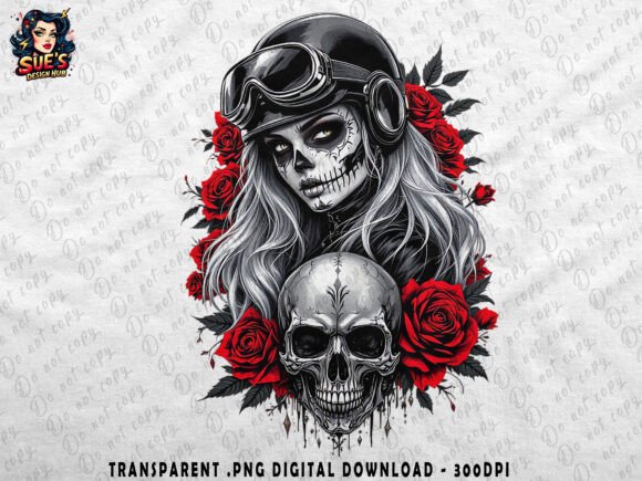 Download Gothic Biker Girl with Skull and Roses - Roses Collection